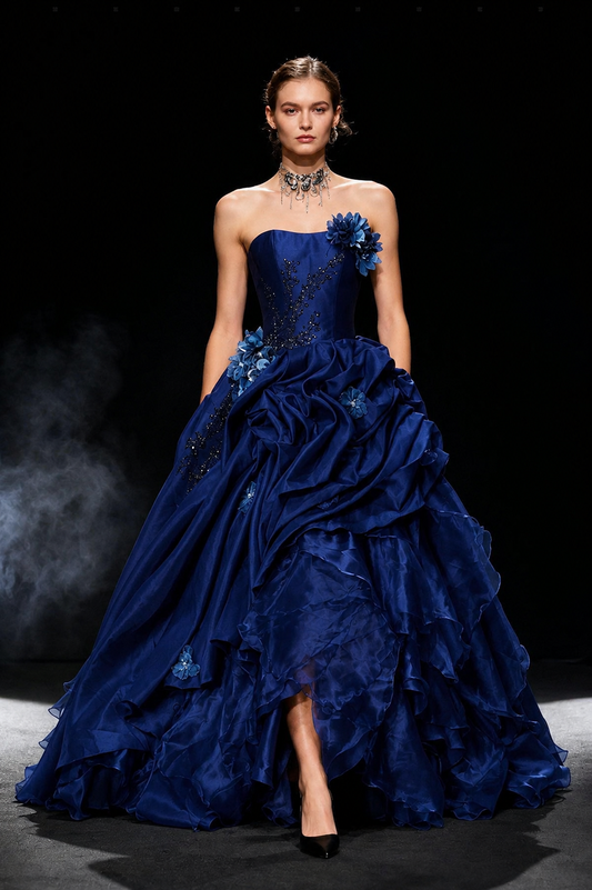 Blue High-end Intricately Embellished Strapless Ball Gown